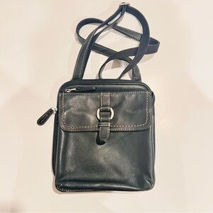 VTG FOSSIL Black Luxurious Leather Crossbody Messenger Bag Handbag Organizer
